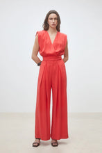 Load image into Gallery viewer, pantalon-ancho-mujer-geranio-tiro-alto-pinzas-estilo-fluido-arbol-shop-verano