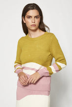 Cargar imagen en el visor de la galería, jersey-punto-mujer-tricolor-mostaza-rosa-detalles-metalizados-brillo-arbol-shop