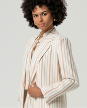 Load image into Gallery viewer, americana-lino-algodón-mujer-raya-diplomática-beige-tierra-arbol-shop