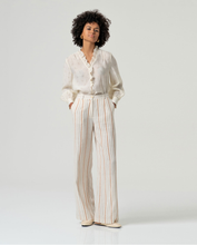 Cargar imagen en el visor de la galería, pantalon-wide-leg-mujer-lino-algodon-raya-diplomatica-beige-tierra-arbol-shop