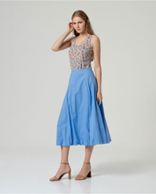 Cargar imagen en el visor de la galería, falda-midi-mujer-azul-bajo-fruncido-volumen-abullonado-arbol-shop