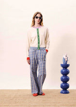 Load image into Gallery viewer, cardigan-mujer-punto-crema-color-block-verde-lila-azul-arbol-shop
