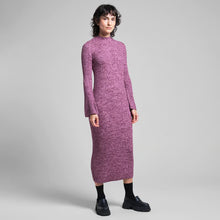 Cargar imagen en el visor de la galería, vestido-largo-mujer-algodon-organico-morado-jaspeado-punto-acanalado-arbol-shop