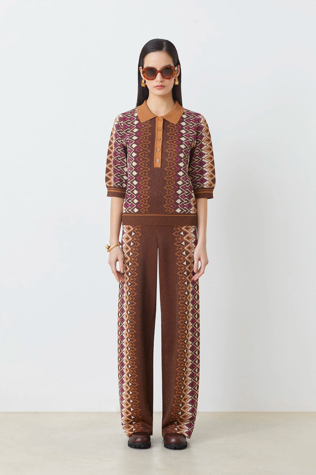 Jersey polo de jacquard CHOCOLATE