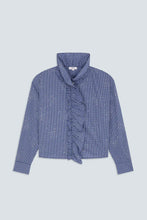 Cargar imagen en el visor de la galería, Camisa estilo victoriano con pedrería cuadros azul
