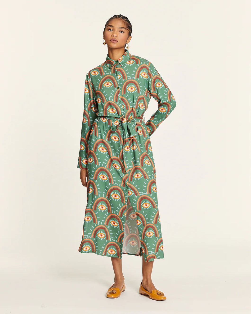 Vestido con cinturón VERDE