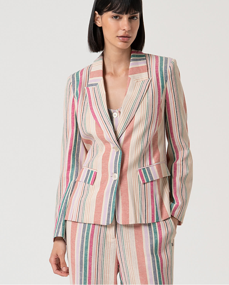 Blazer de lino de rayas MULTICOLOR