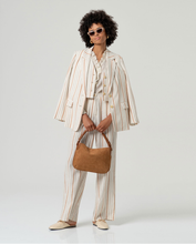 Load image into Gallery viewer, americana-lino-algodón-mujer-raya-diplomática-beige-tierra-arbol-shop
