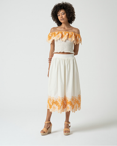 Falda midi con bordado suizo BLANCO