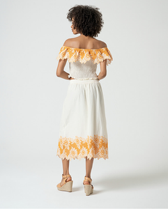 Falda midi con bordado suizo BLANCO