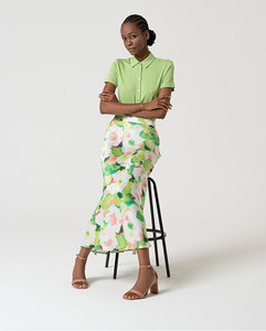 Falda midi satinada VERDE
