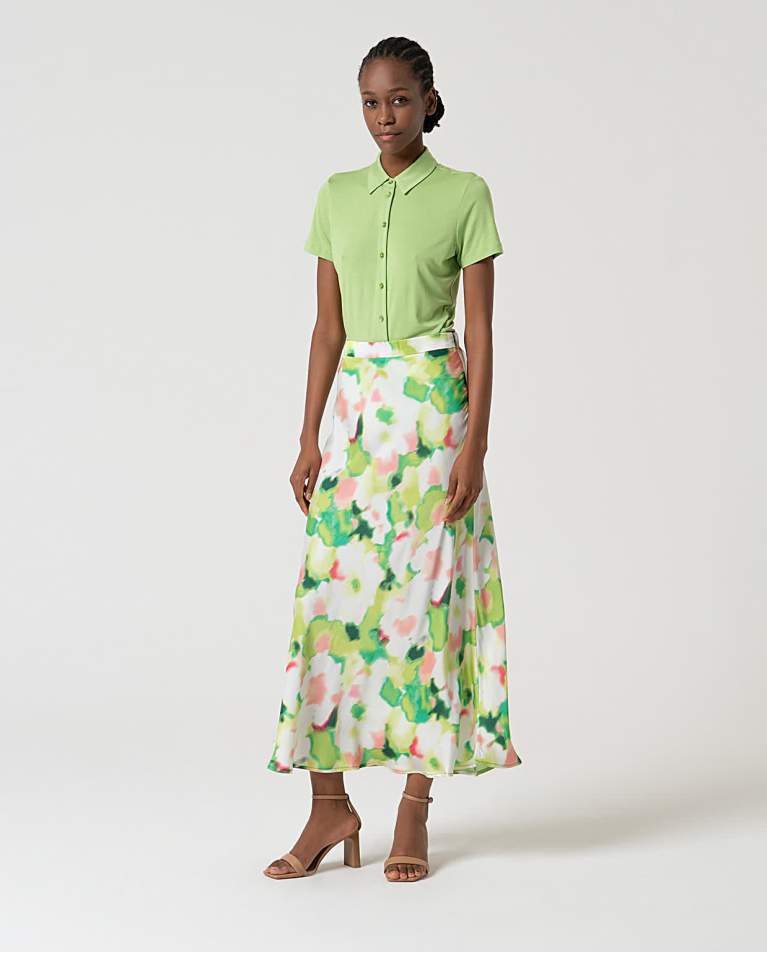 Falda midi satinada VERDE