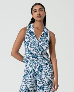 Chaleco de lino estampado AZUL