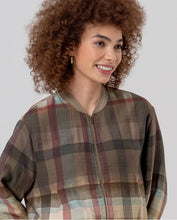 Cargar imagen en el visor de la galería, Cazadora bomber de cuadros Camel
