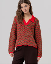 Cargar imagen en el visor de la galería, Jersey de cuello polo con relieve Rojo
