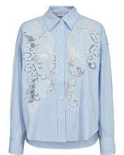 Cargar imagen en el visor de la galería, Camisa con detalle transparente rayas Celeste
