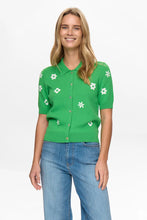 Load image into Gallery viewer, cardigan-manga-corta-verde-mujer-bordado-flores-blancas-retro-arbol-shop
