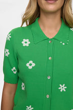 Load image into Gallery viewer, cardigan-manga-corta-verde-mujer-bordado-flores-blancas-retro-arbol-shop
