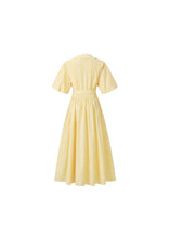 Load image into Gallery viewer, Vestido midi cruzado Rayas Amarillo
