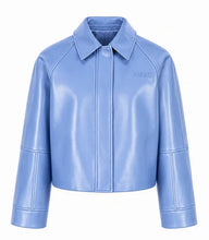 Cargar imagen en el visor de la galería, Chaqueta corta cuero sintético satinado Azul claro
