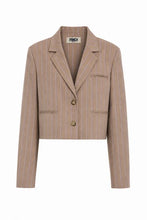 Cargar imagen en el visor de la galería, Blazer crop con cuello solapa rayas marrón
