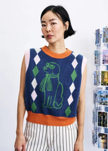 Load image into Gallery viewer, Chaleco corto punto estampado azul
