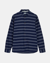 Cargar imagen en el visor de la galería, camisa-franela-rayas-horizontales-azul-marino-botones-estilo-casual-arbol-shop
