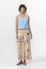 Load image into Gallery viewer, pantalon-wide-leg-mujer-sostenible-algodon-organico-lino-estampado-cubista-arbol-shop
